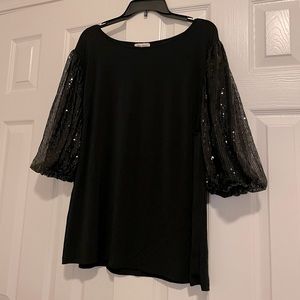 Beautiful Sequined Sleeve Plus Size Shirt 3X